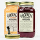 O'Donnell Moonshine Bundle – zwei Mason Jars mit Ausgießer, Pfirsich (20% vol., 700 ml) und Pralle Kirsche (20% vol., 700 ml), freigestellt